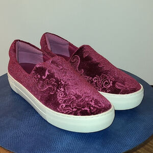 J-Slides"Angelica"Crushed Velvet NYC Platform Slip-On sz.8 (#1555) EC.